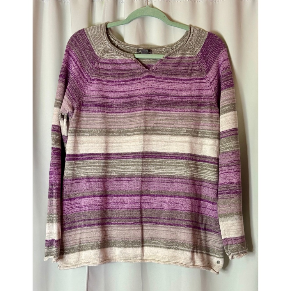 Eddie Bauer Womens Purple Striped Cotton Knit Sweater Raglan Sleeve Medium
